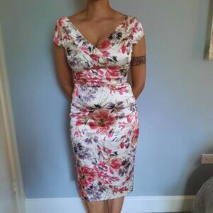 V-neck floral print midi pencil dress size 8